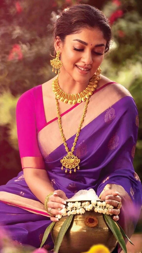 Purple Saree with Pink Blouse