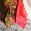 Pure Handloom Olive Green and Orange Silk Cotton Saree