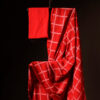 Red with white checked Kota Cotton Saree, close up
