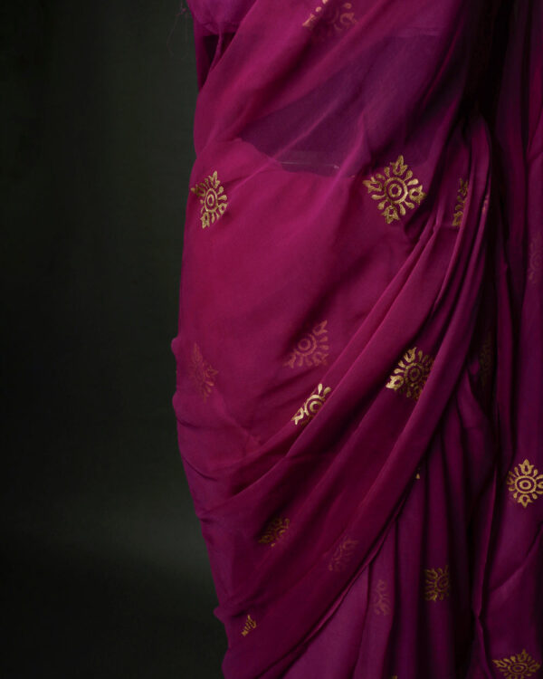 Purple Colour Printed Chiffon Silk Saree