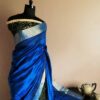 Pure Hand Block Printed Cobalt Blue Duppion Silk Saree
